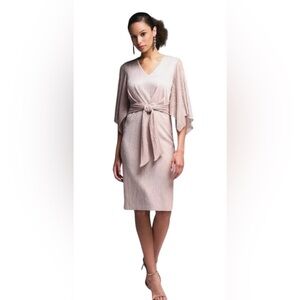 Joseph Ribkoff rose‎ gold nude glitter dress kimono sleeve tie waist XS/S MOB